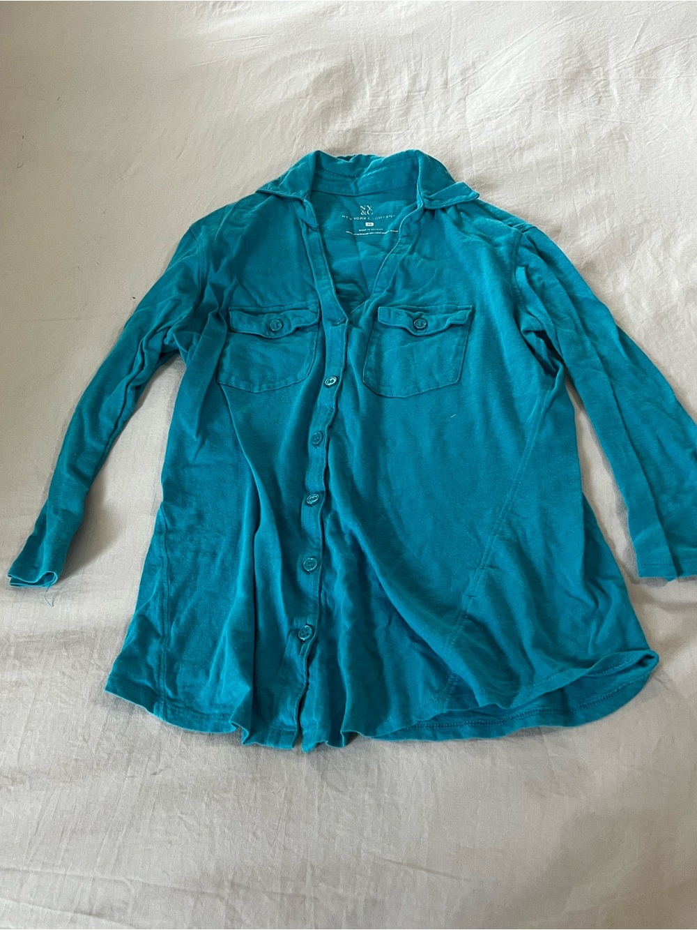 New York & Company Teal Button-Front Women's Shirt